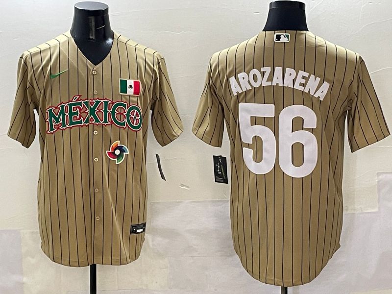 Men Mexico #56 Arozarena Brown Stripe Joint Name 2025 Nike MLB Jersey style 6